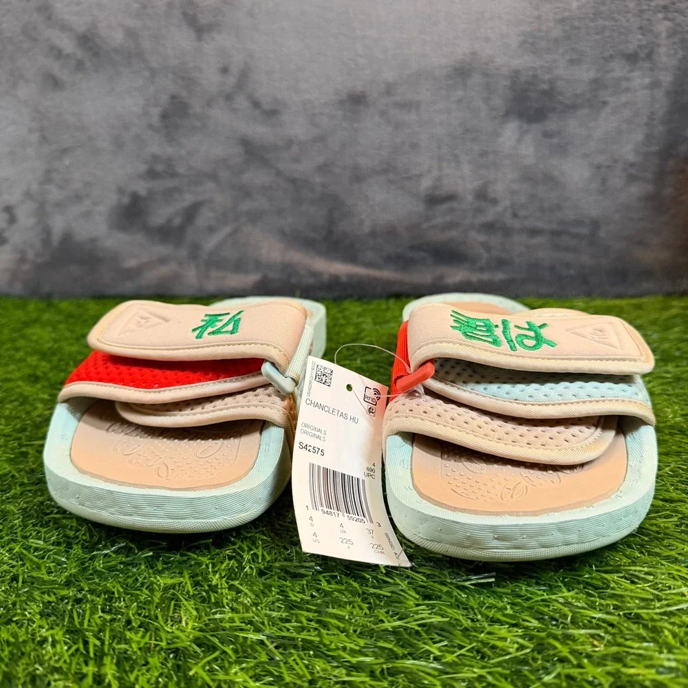 Adidas Pharrell Williams Chancler Hu Slides Kids Size 4 Mint Green Orange Strap